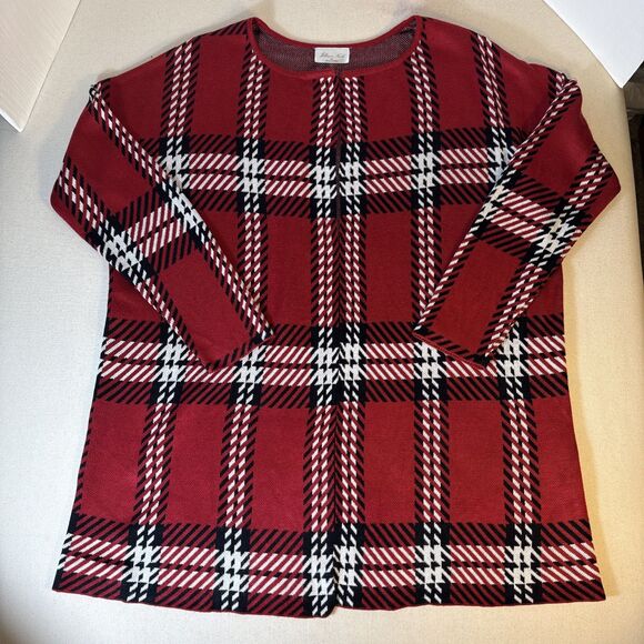 Jillian Nicole Cardigan Women’s XL Red White Black Open Knit Cozy Layer Sweater - Picture 5 of 15